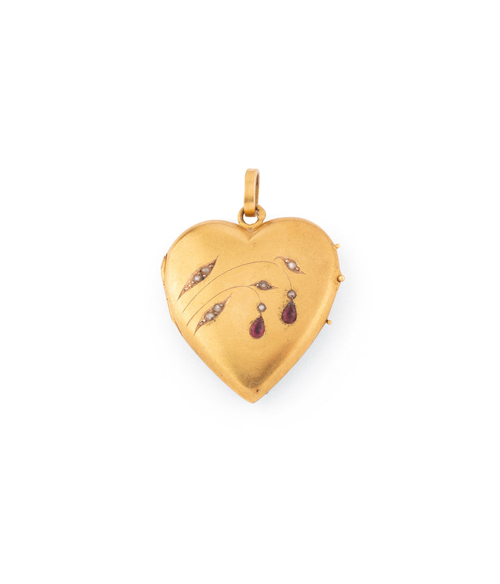 Victorian locket heart gold pearls "Colomo" - Caillou Paris