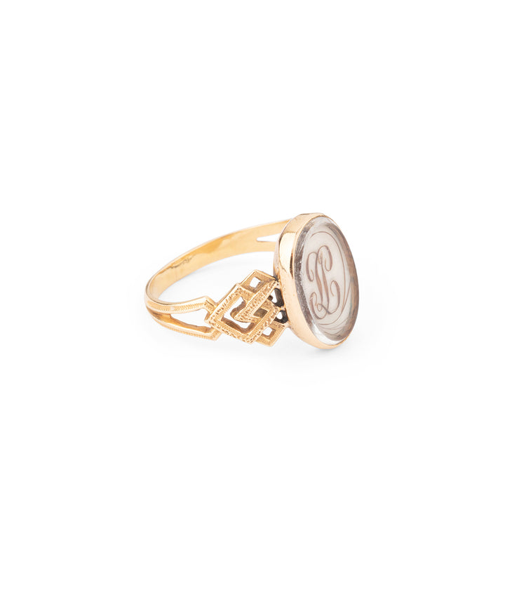 Victorian ring initials hairs "Marekka" - Caillou Paris