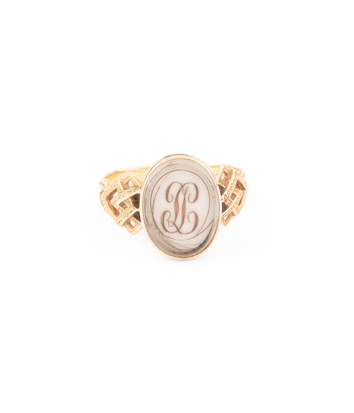 Victorian ring romantism initials hairs "Marekka" - Caillou Paris