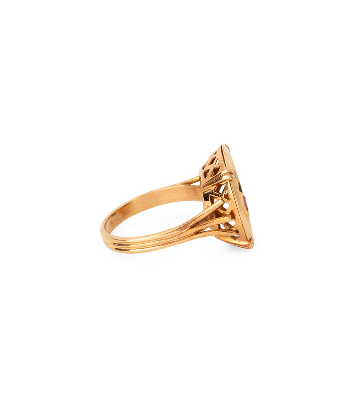 Vintage-gold-ring-diamond-rubis-Caillou-Paris