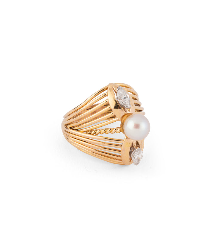 Vintage ring pearl diamonds gold 18k "Sabby" - Caillou Paris 