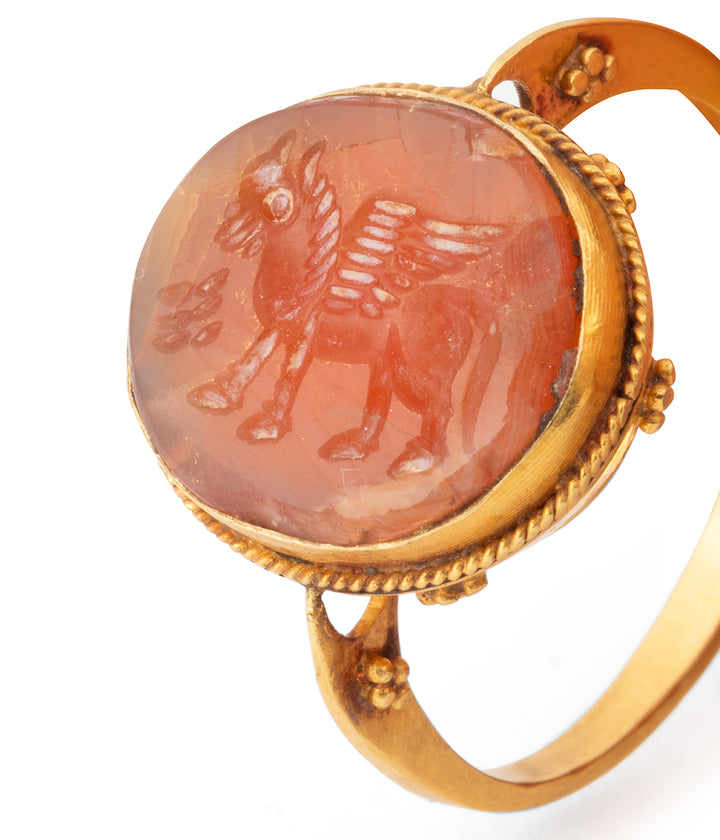 Antique intaglio ring Pegasus "Lubka" - Caillou Paris