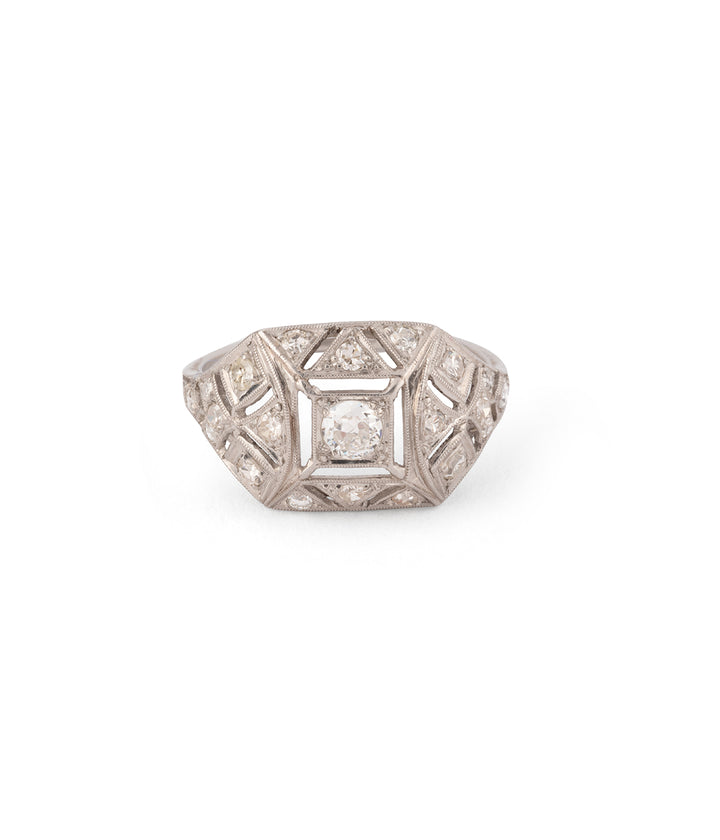 Antique platinum diamonds engagement ring Art deco "Youli" - Caillou Paris