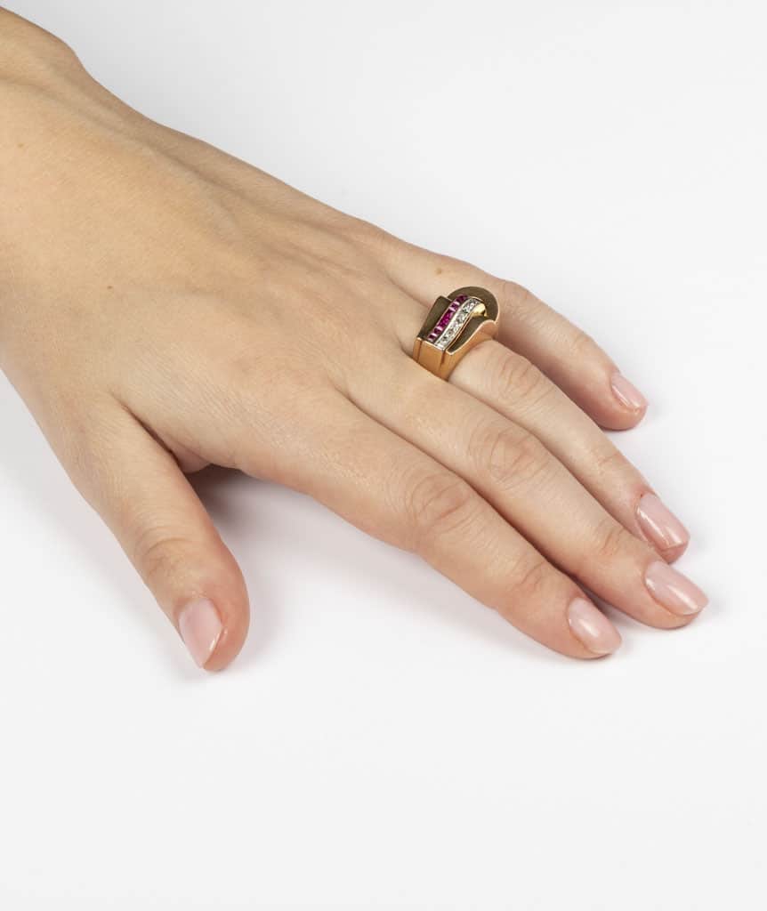 Bague Tank diamants et rubis