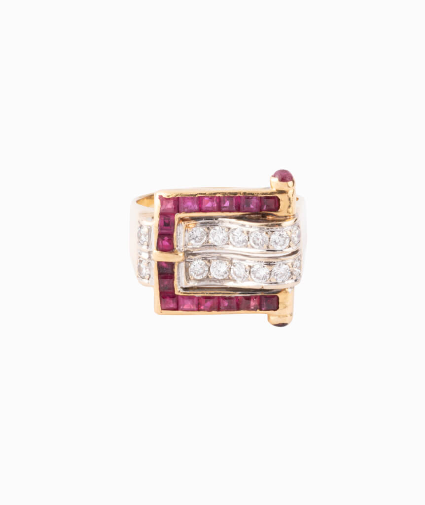 Caillou Paris - Bague Tank rubis et diamants Melar face