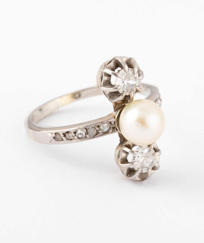 Caillou Paris - Bague ancienne perle et diamants Nida details