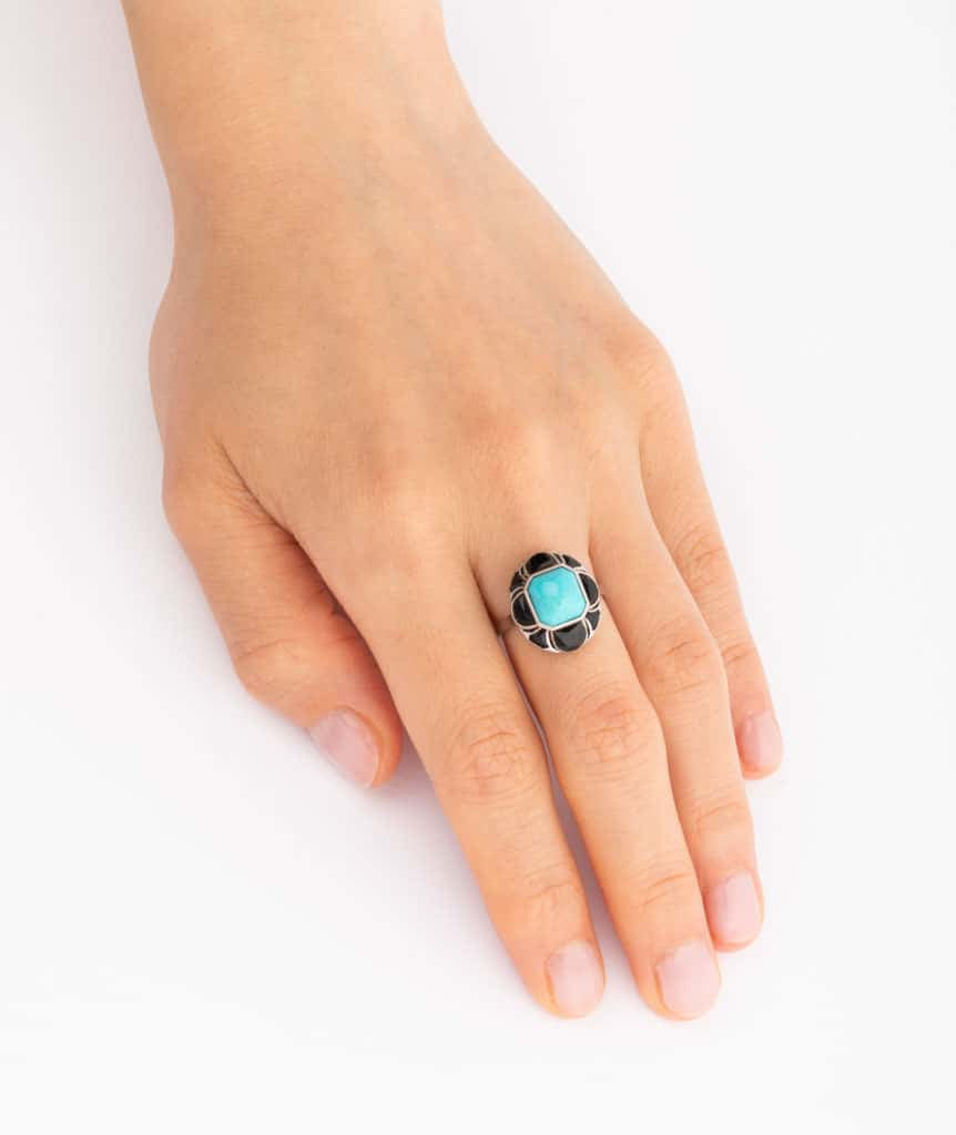 Caillou Paris Bague Ancienne Turquoise Et Onyx Gilen Porter