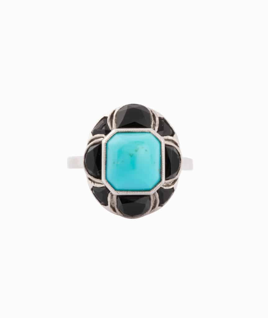 Caillou Paris Bague Ancienne Turquoise Et Onyx Gilen