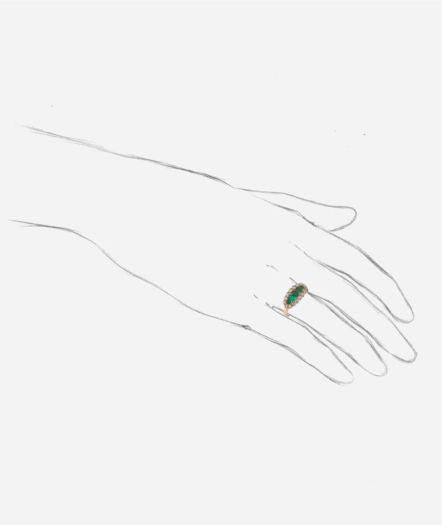 Bague jarretière ancienne émeraudes Hildevert porter