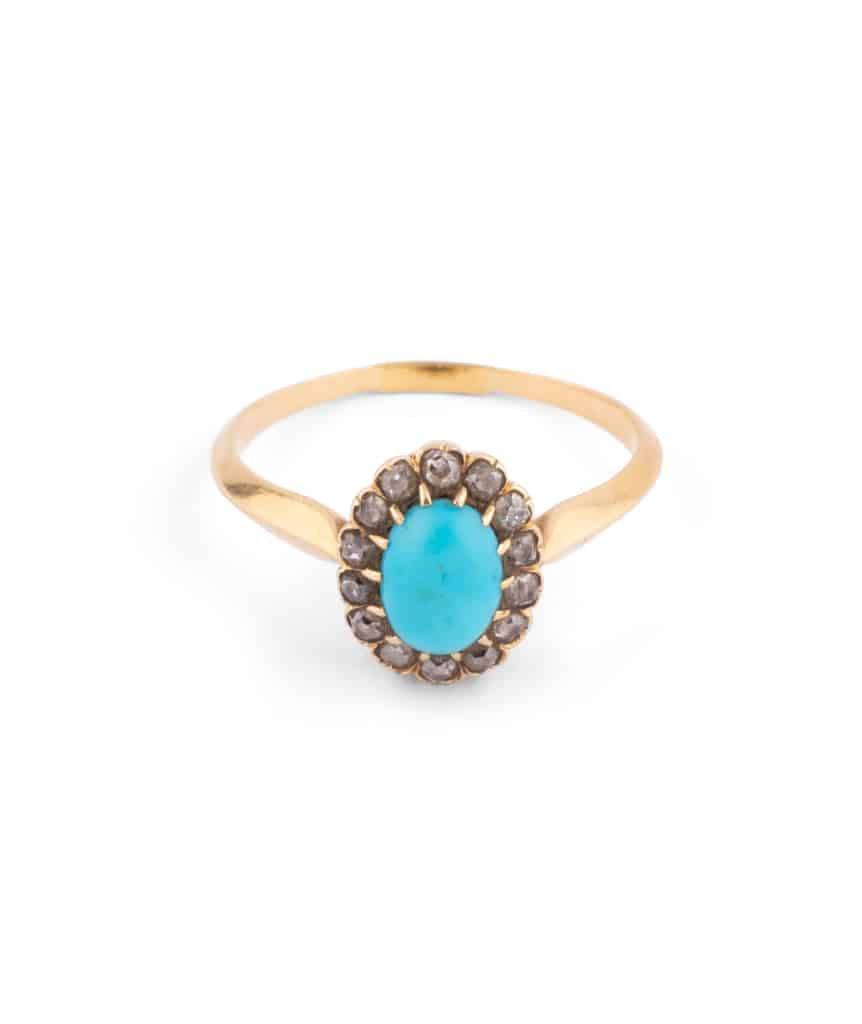 Caillou Paris Bague Marguerite Ancienne Turquoise Et Diamants Elme