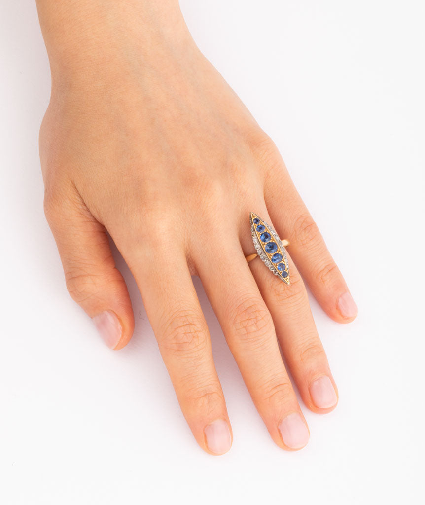 Caillou Paris Bague Marquise Ancienne Diamants Et Saphirs Bernie Porter