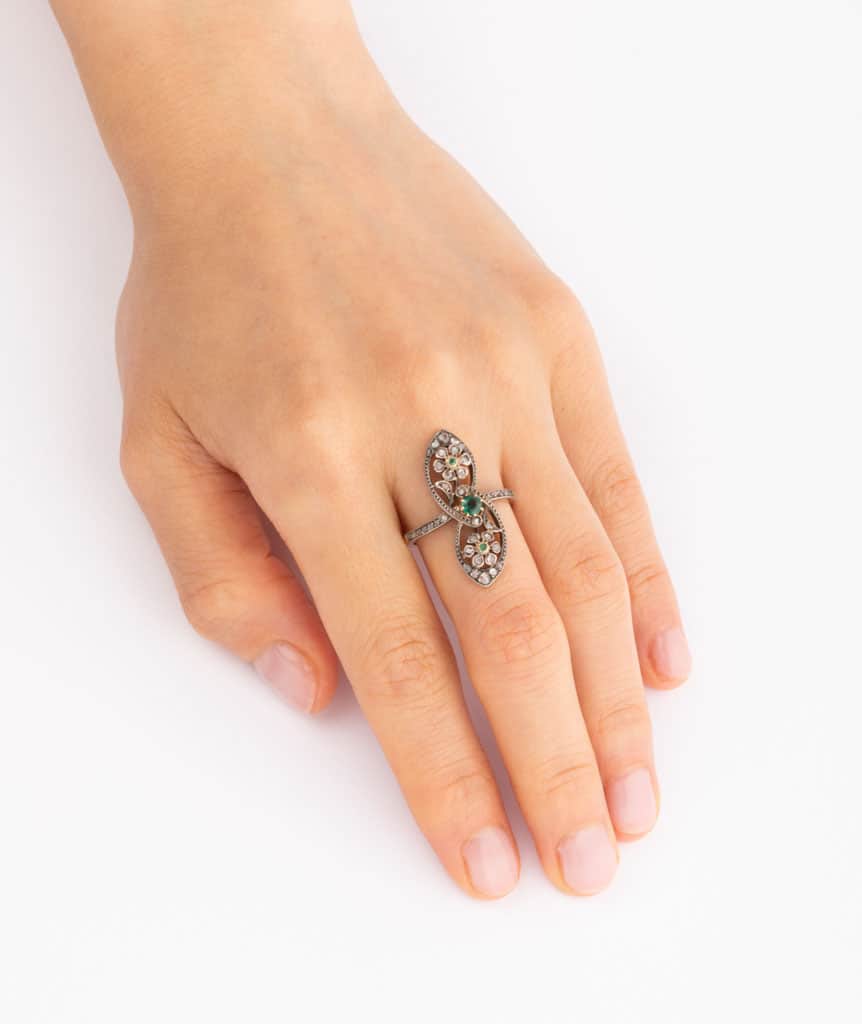 Caillou Paris Bague Marquise Ancienne Emeraude Et Diamants Jos Porter