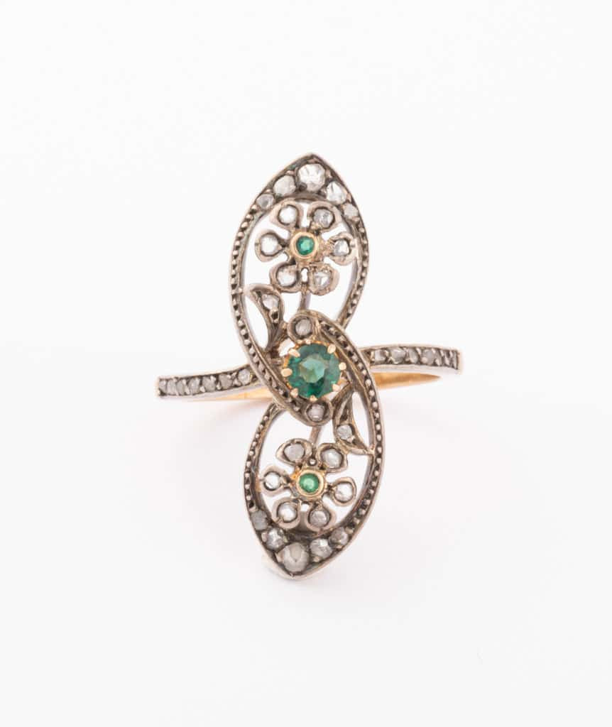 Caillou Paris Bague Marquise Ancienne Emeraude Et Diamants Jos