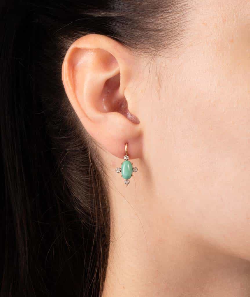 Caillou Paris Boucle D Oreille Unique Turquoise Et Diamants  romea Porter