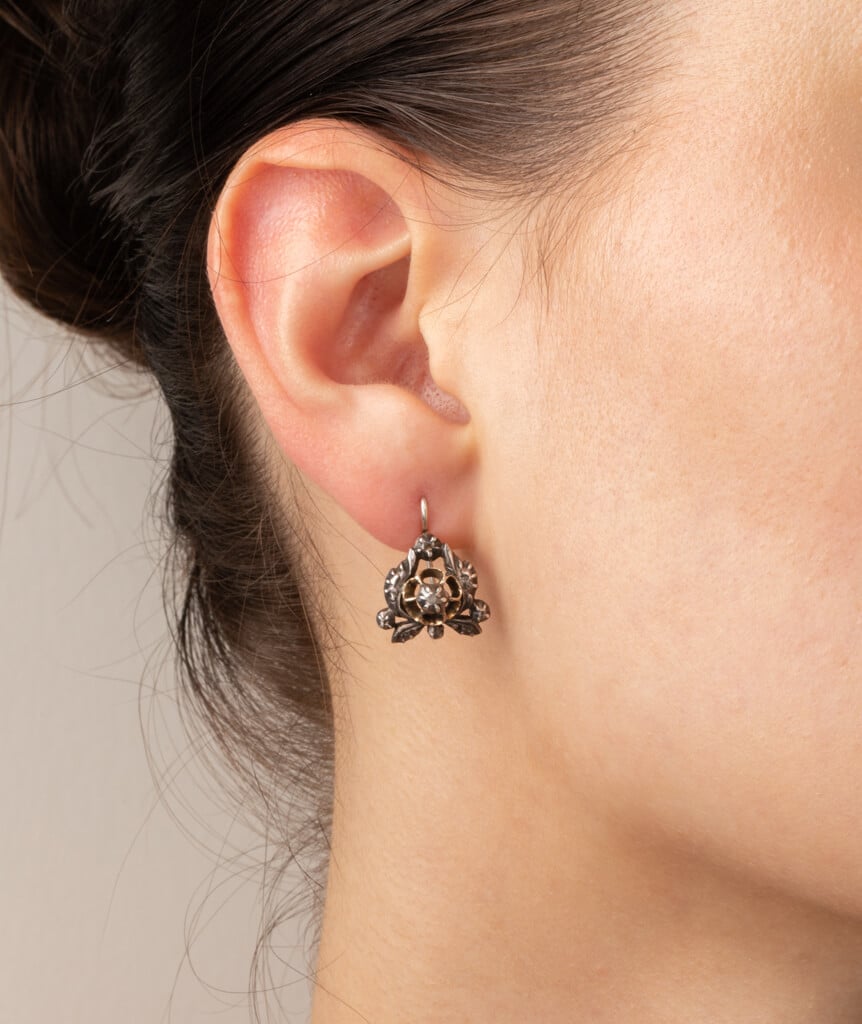 Caillou Paris Boucle D'oreille Unique Ancienne Argent Vermeille Wei Porter