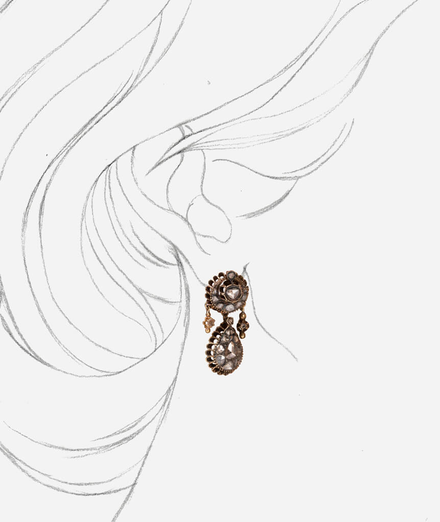 Caillou Paris - Boucles d'oreilles anciennes diamants Mahea porter