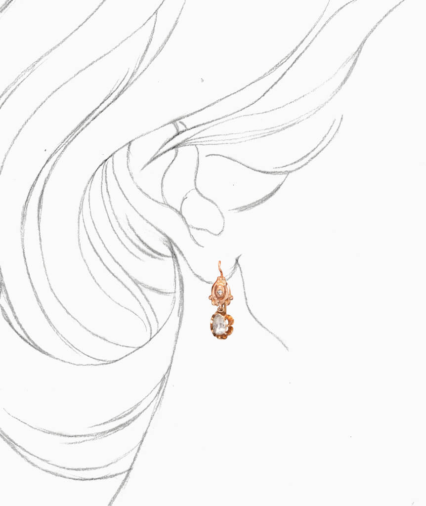 Boucles d'oreilles anciennes diamants Kukka porter