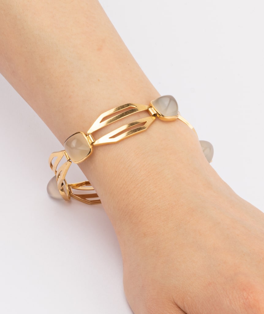 Caillou Paris Bracelet Ancien Or Cabochon %22dagomar%22 Porter