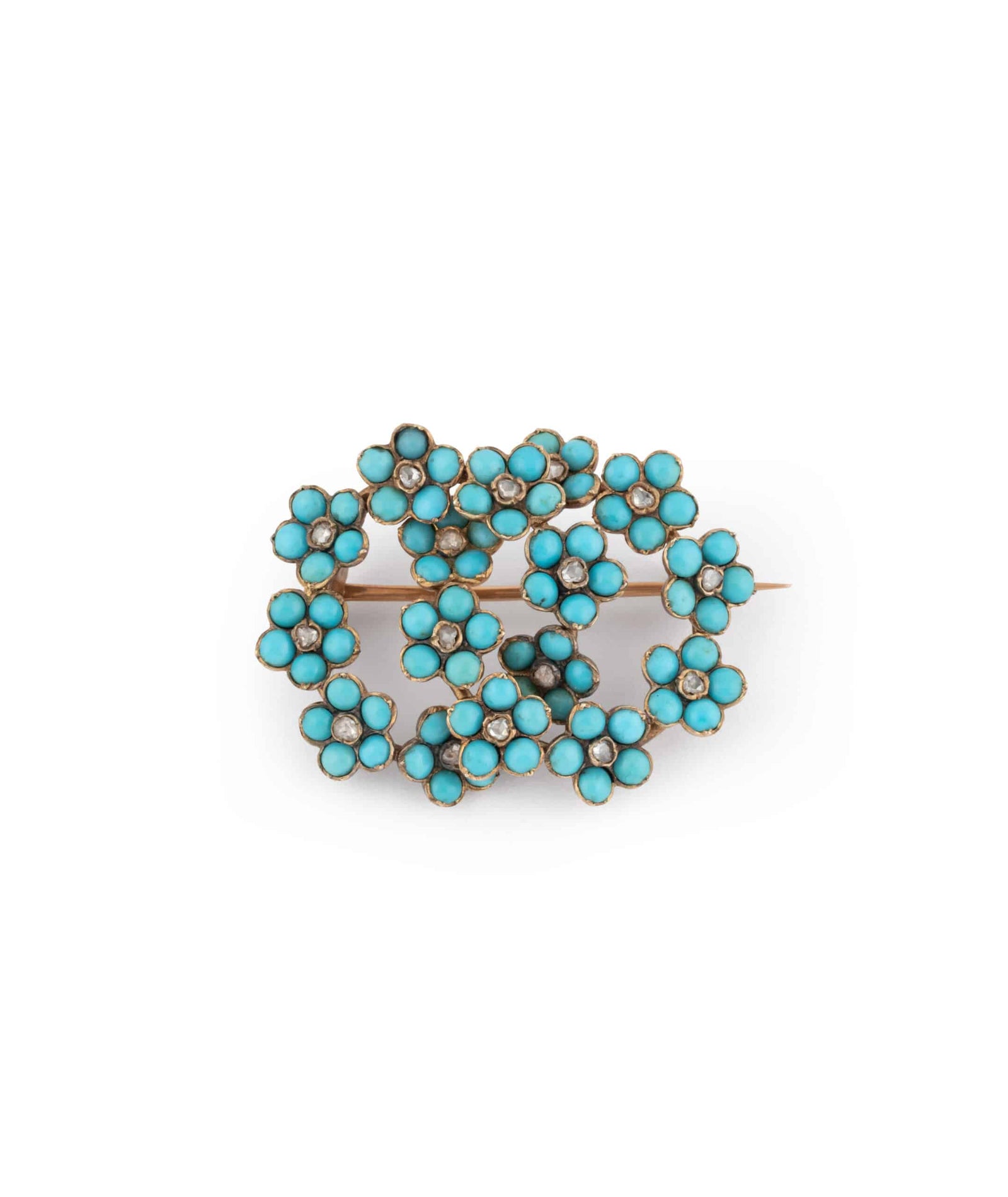 Caillou Paris Broche Ancienne Diamants Et Turquoises Peya
