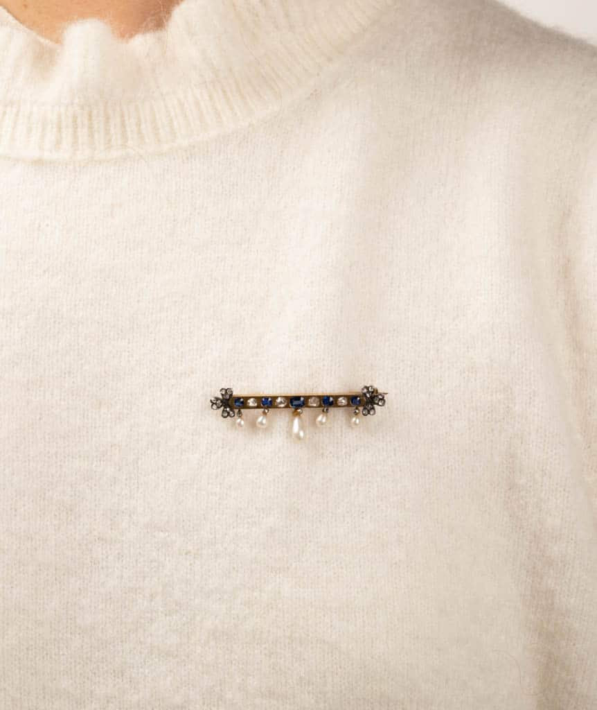 Caillou Paris Broche Barrette Ancienne Diamants Saphirs Et Perles Guena Porter