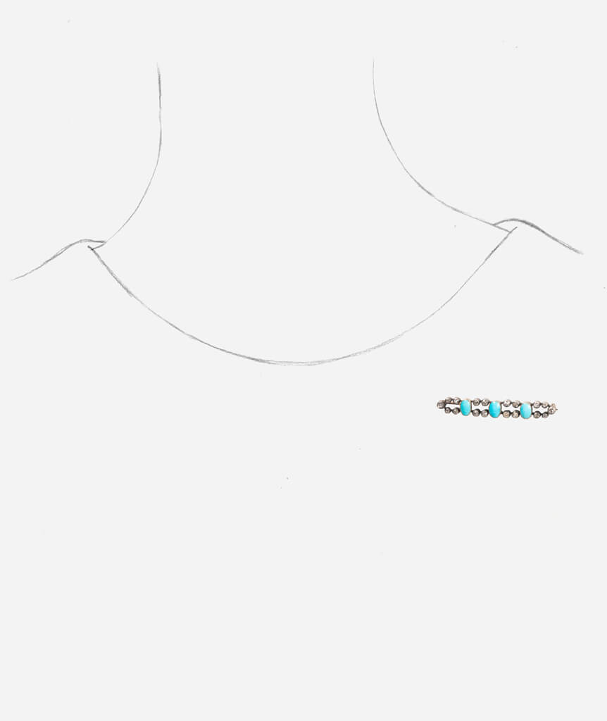 Caillou Paris - Broche barrette ancienne turquoises porter