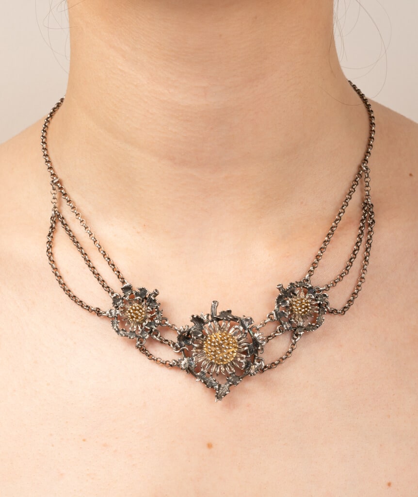 Collier Art Nouveau argent et vermeil Labib porter