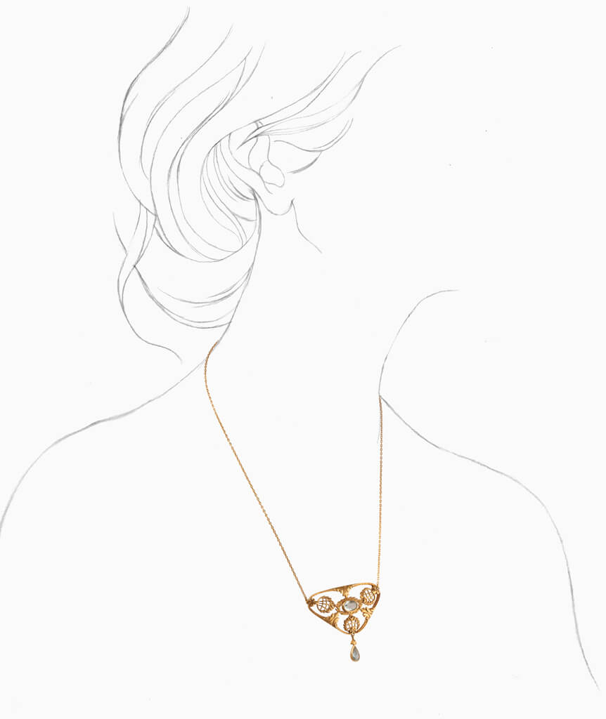 Caillou Paris - Collier ancien aigue-marine Rouhi porter