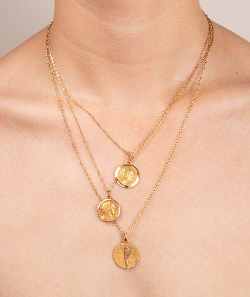 Caillou Paris Collier Ancien Or 3 Chaines Chapa Porter