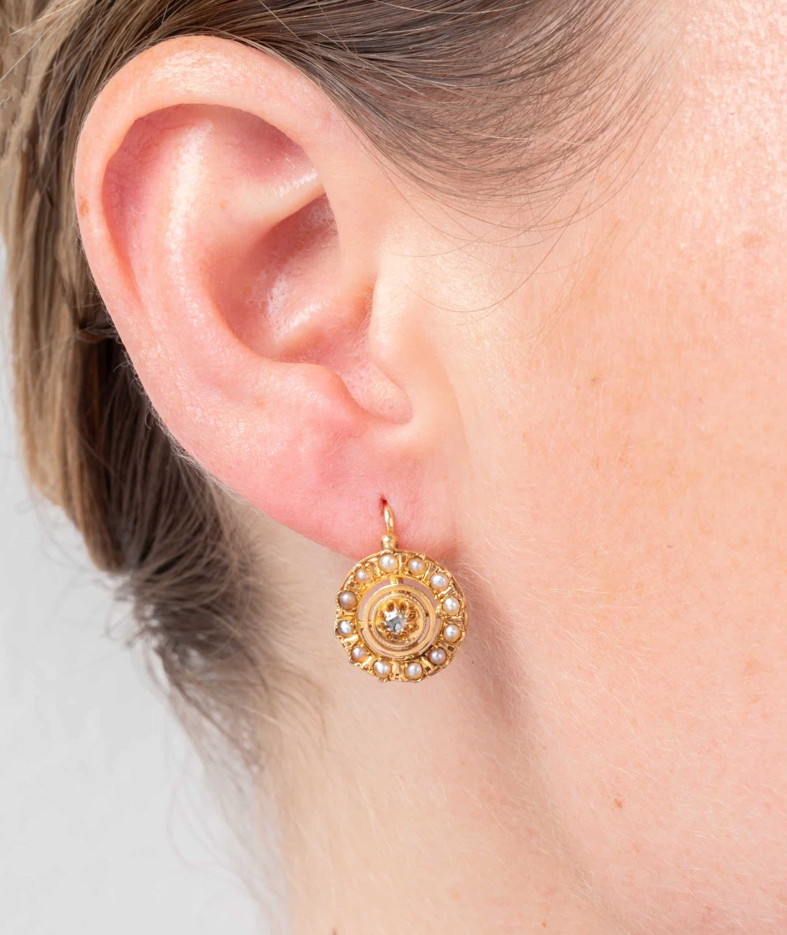 Antique gold and pearl sleepers Lilou - Caillou Paris