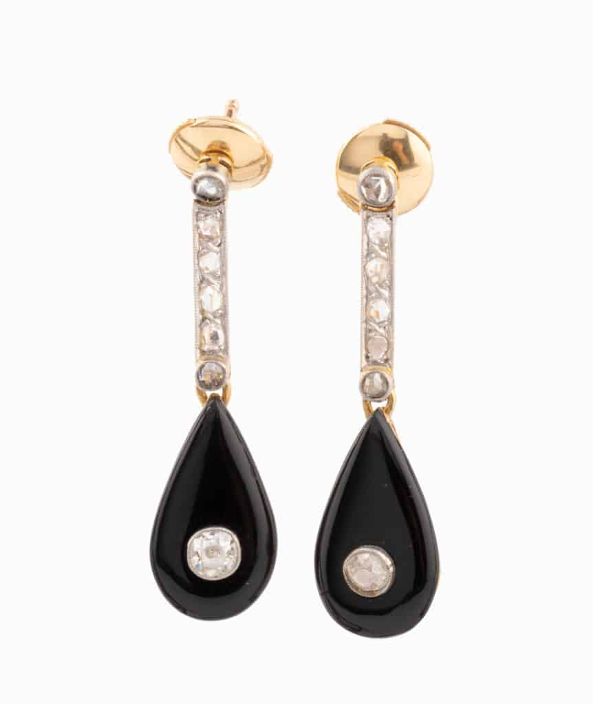 Caillou Paris pendants d oreilles Art deco onyx et diamants Matti
