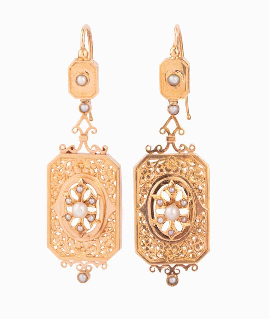 Caillou Paris Pendants D Oreilles Anciens Or Et Perles Liora