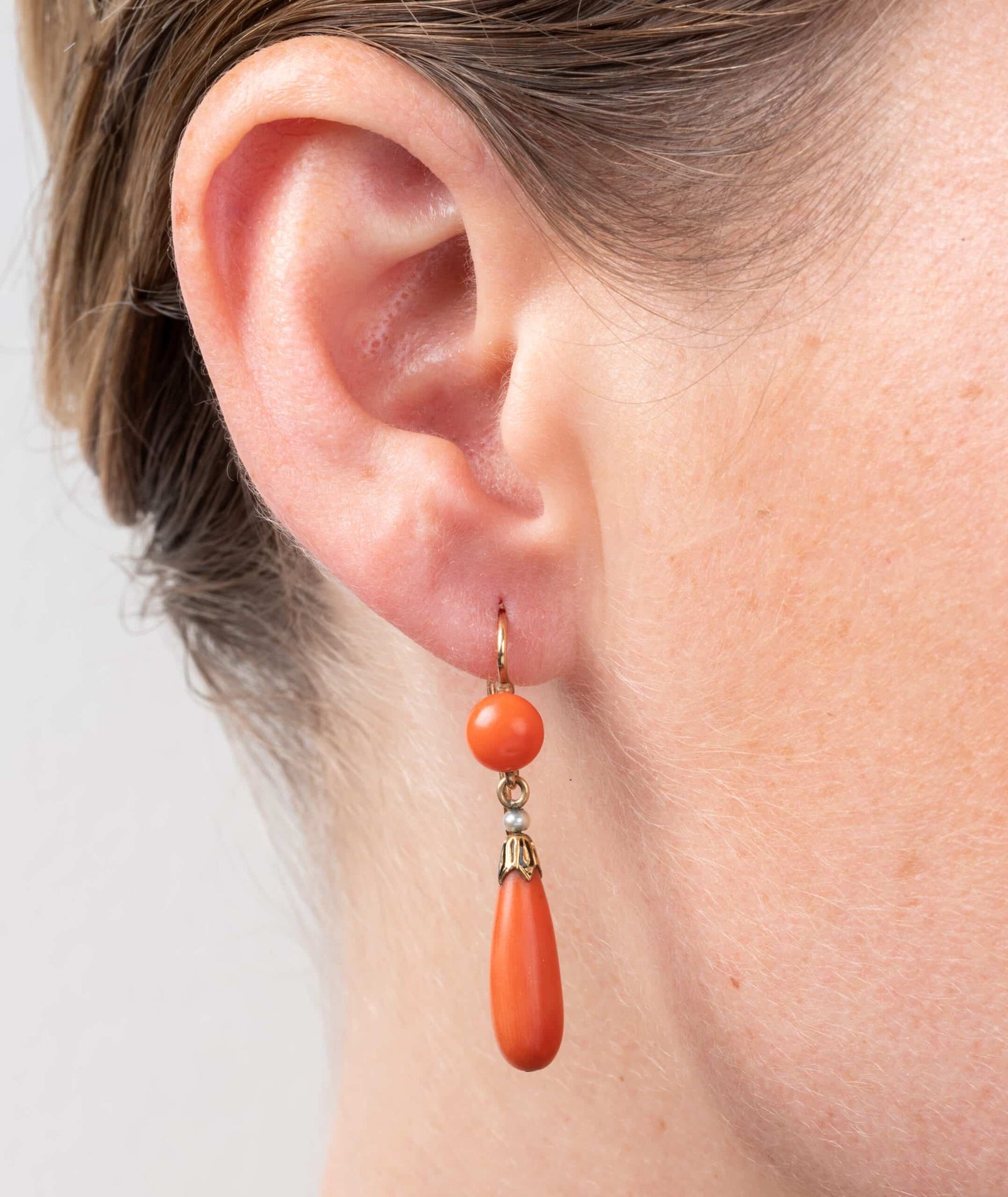 Caillou Paris Pendants D'oreilles Ancien Corail Fiora Porter