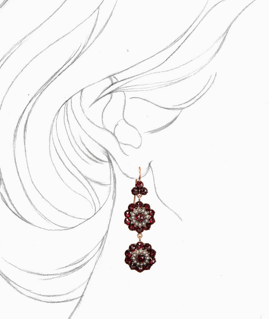 Caillou Paris - Pendants doreilles anciens grenats Radu porter