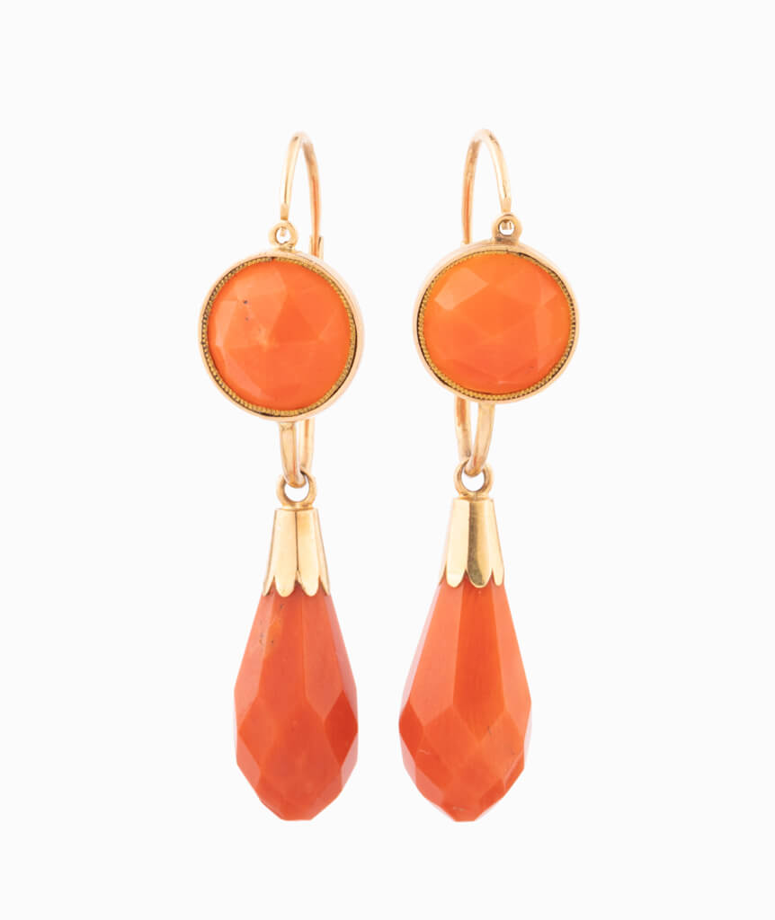 Caillou Paris Pendants D'oreilles Anciens Or Et Corail %22isis%22