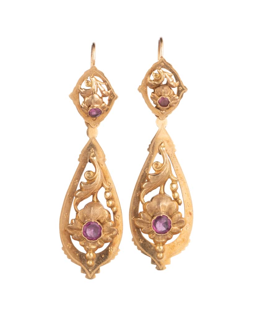 Caillou Paris Pendants Doreilles Epoque Louis Philippe Or Et Grenat Leona