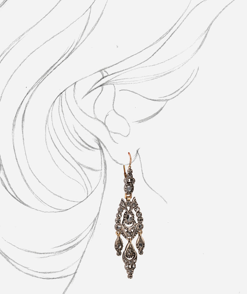 Caillou Paris - Pendants d'oreilles girandoles anciens "Elmas" porter