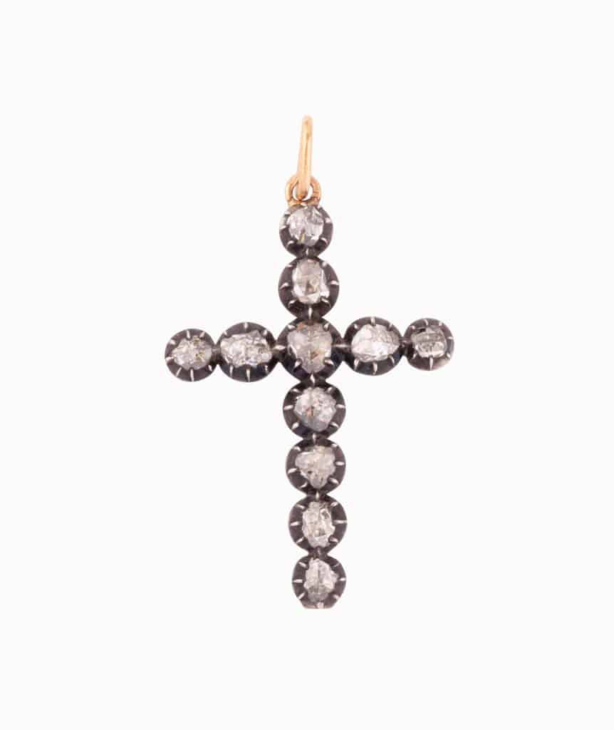 Pendentif ancien croix diamants Hira